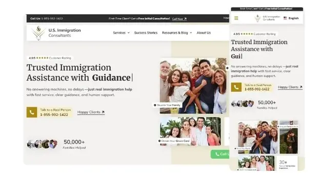 Sitio web de U.S. Immigration hecho por Ad Center